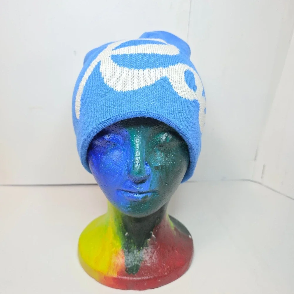 NWT‎ Portland Gear Roses Skully Beanie Cascade Blue White Logo FleeceLined 2